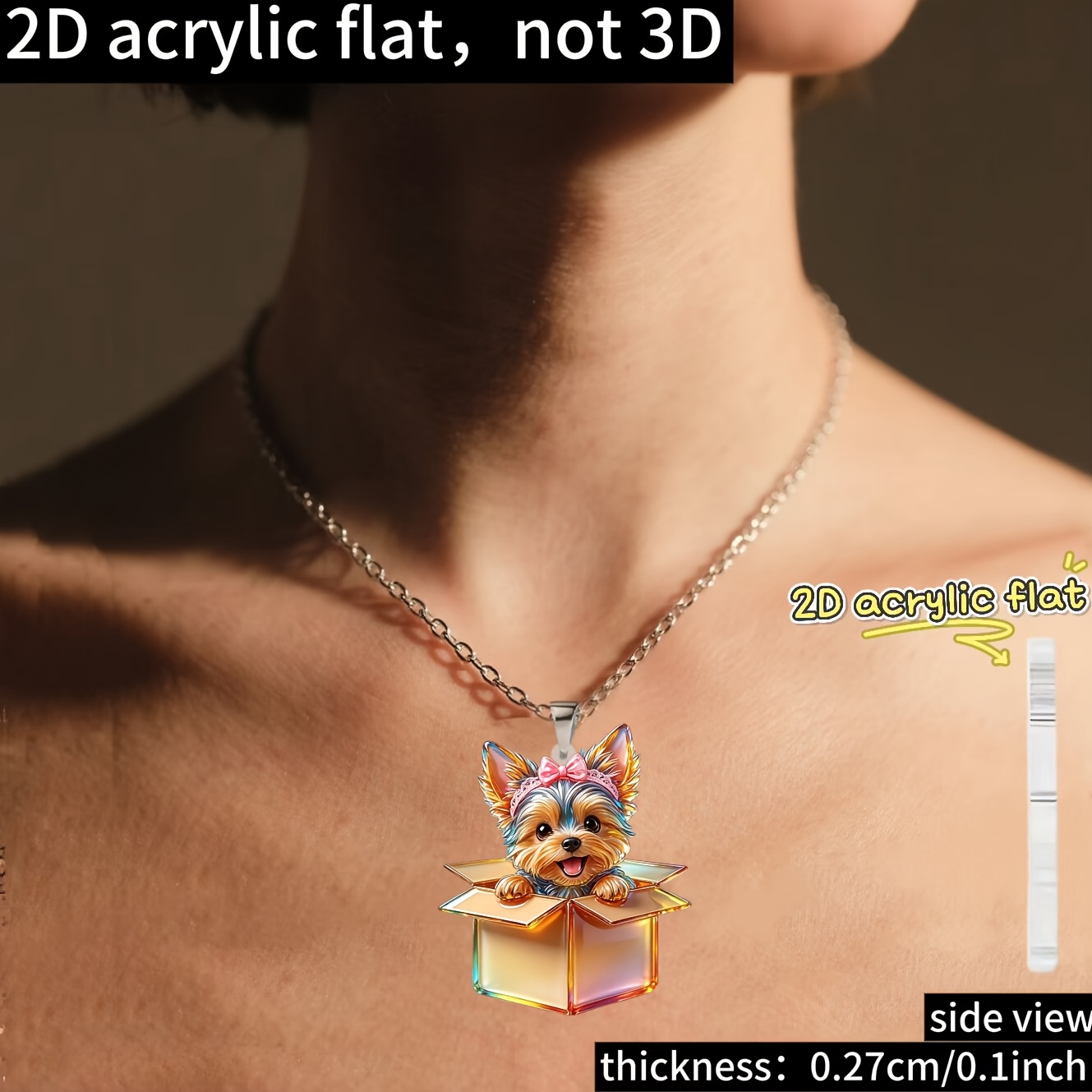 Women's Yorkshire Terrier in a Box Acrylic Pendant Necklace